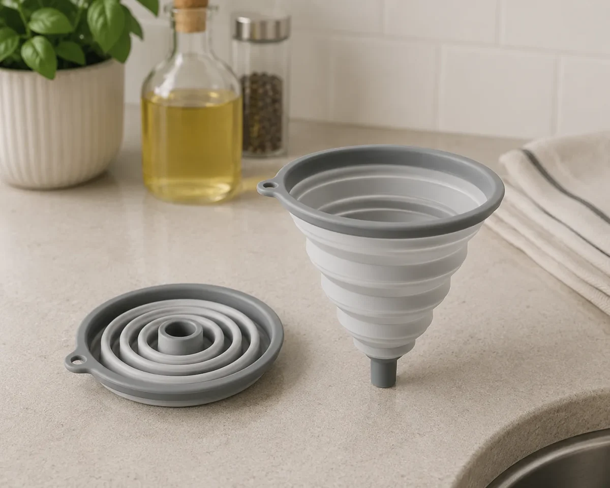 Collapsible funnel 700ml grey space-saving kitchen tool