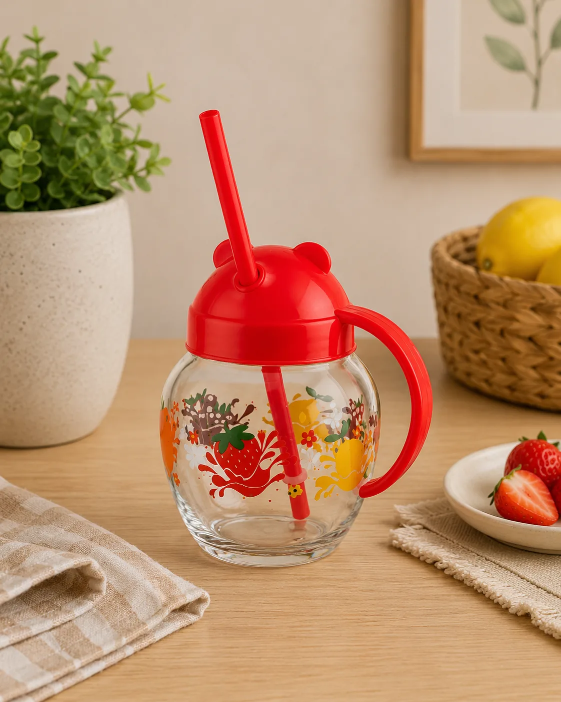 Reusable cup with straw Cute 370ml tumbler with lid
