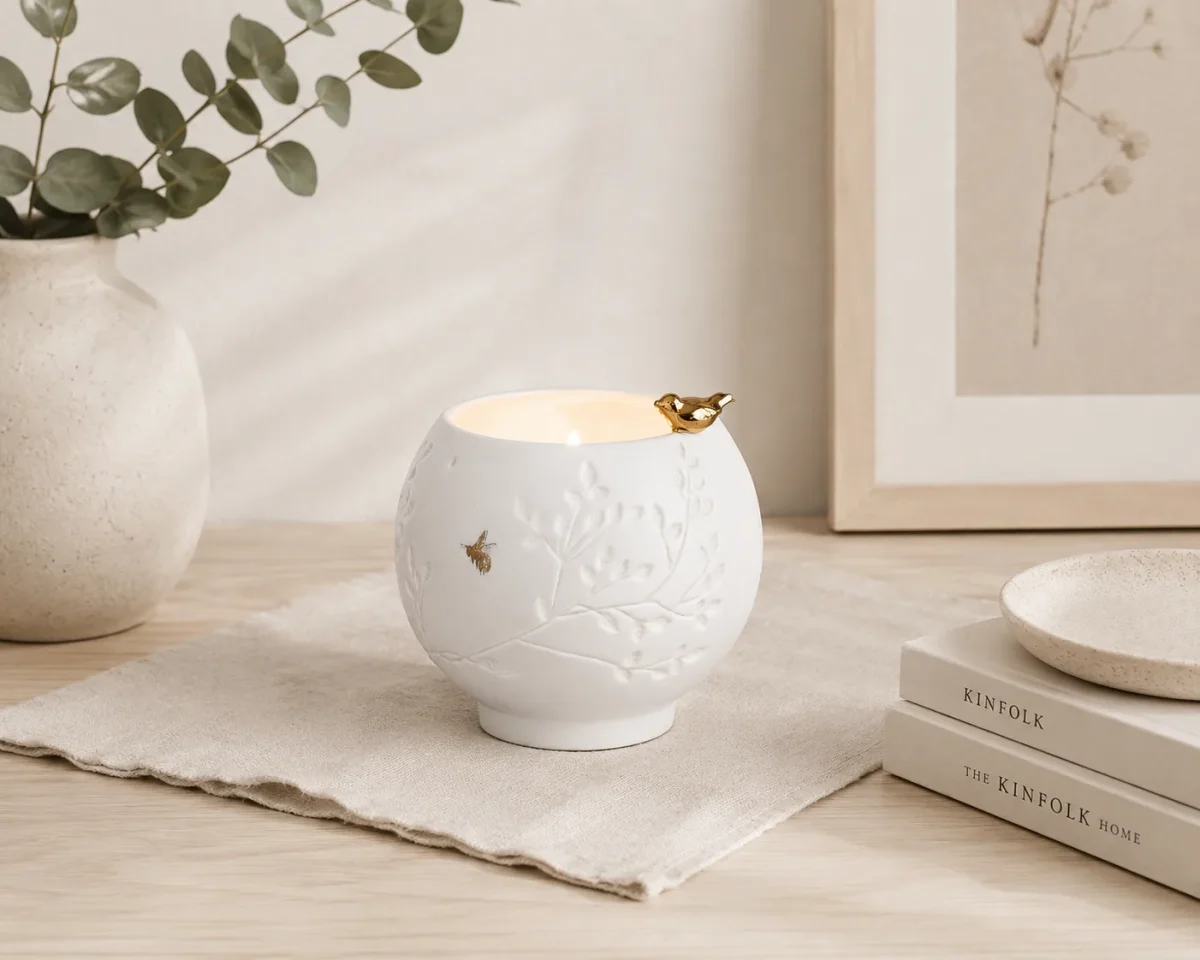 Candle holder "Golden Bird" Porcelain stories 7 cm