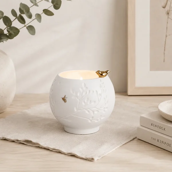 Candle holder "Golden Bird" Porcelain stories 7 cm
