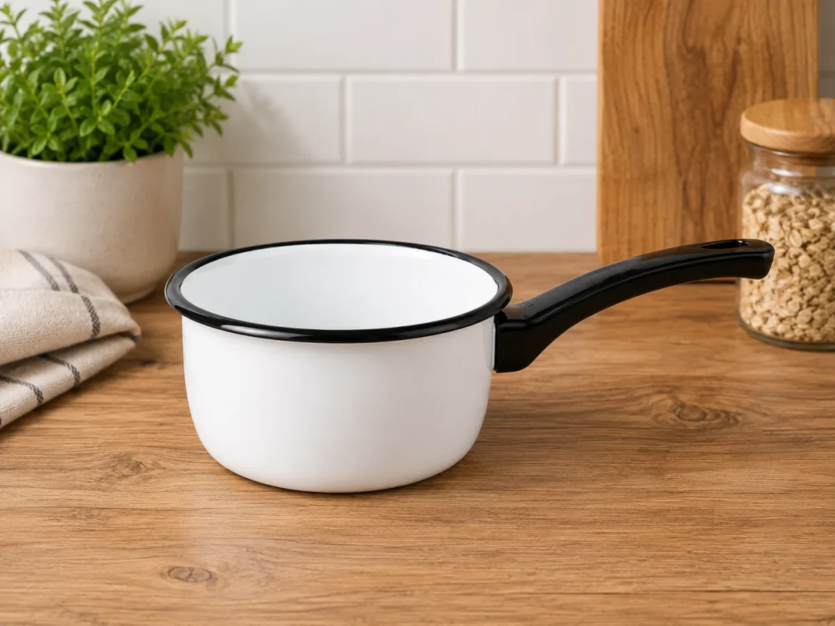 Enamel Saucepan 1.5 L with Plastic Handle