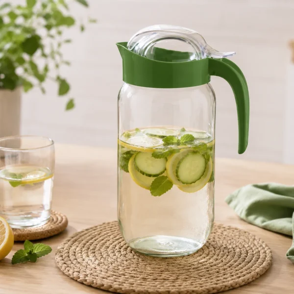 Green glass jug Rainbow 1L for water and beverages