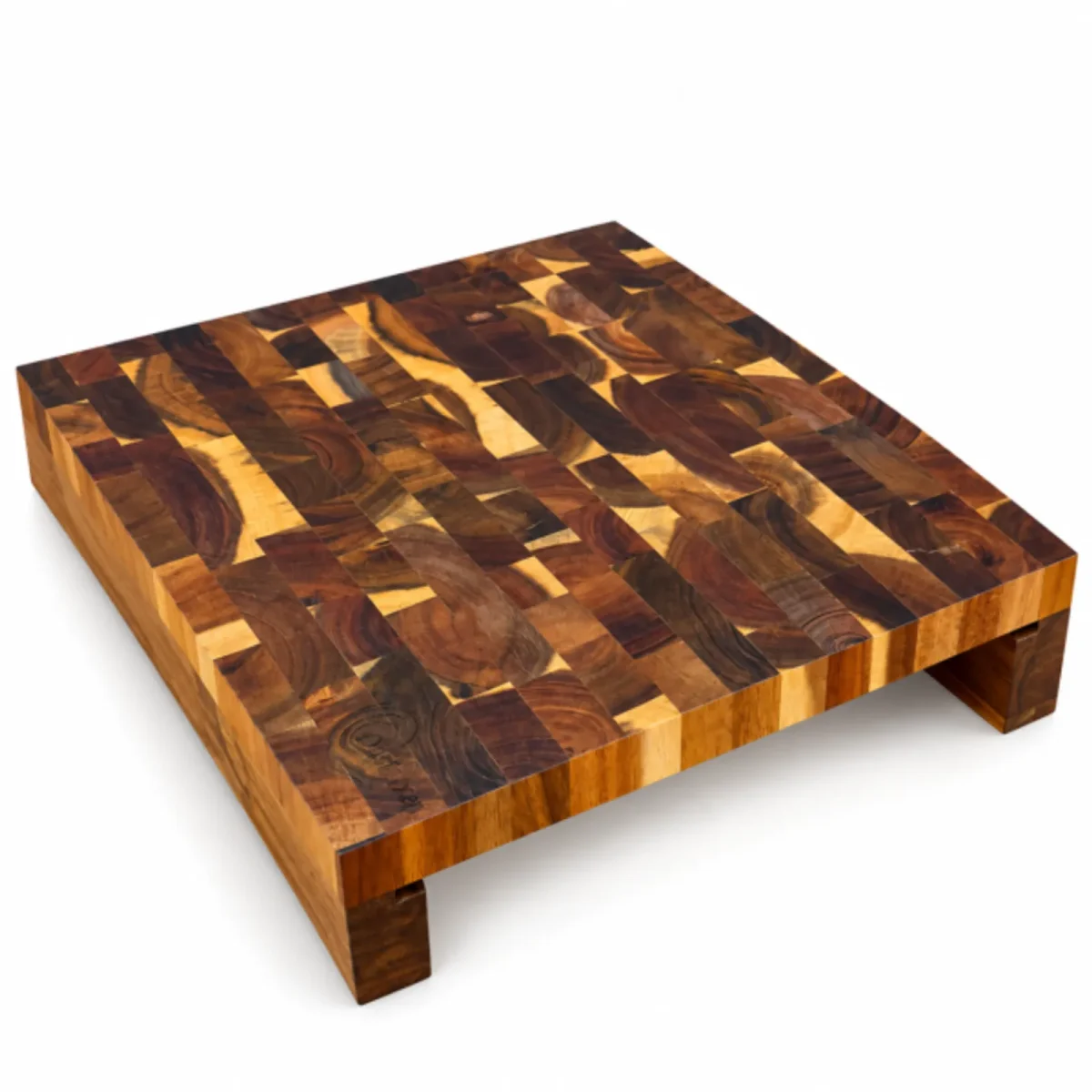 Acacia cutting board with 2 pull-out stainless steel trays