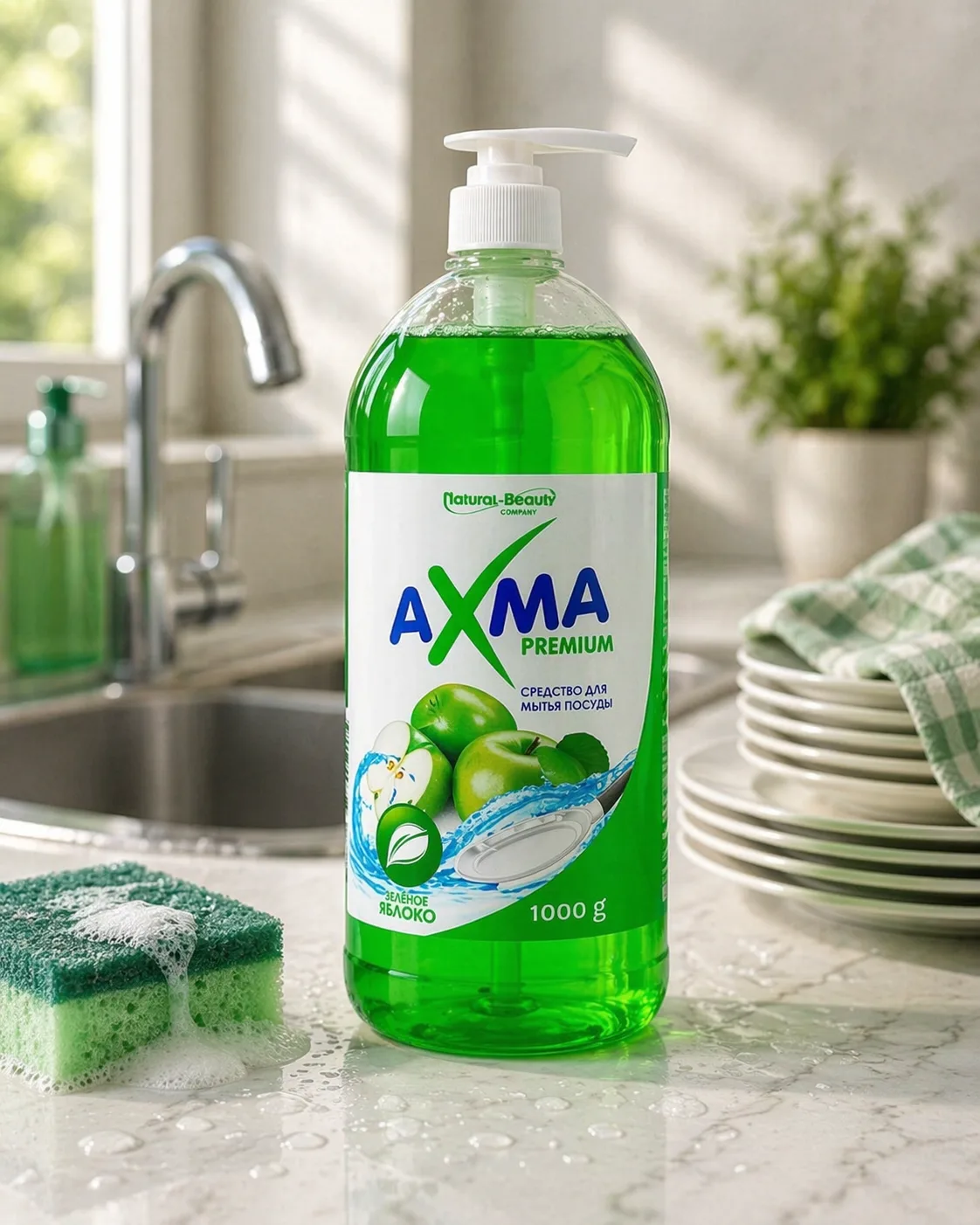 Средство для мытья посуды AXMA Premium Зеленое яблоко 1 кг